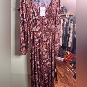 Wrangler Paisley Long Sleeve Dress - Red and Brown